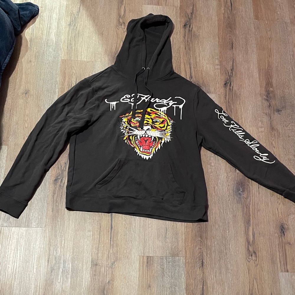 Ed Hardy Black Hoodie with Tiger Graphic